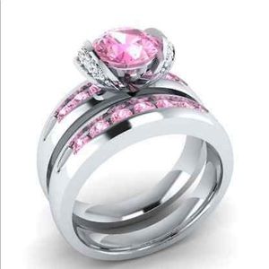 New Round Cut 2.15ct Pink 925 Silver Ring set